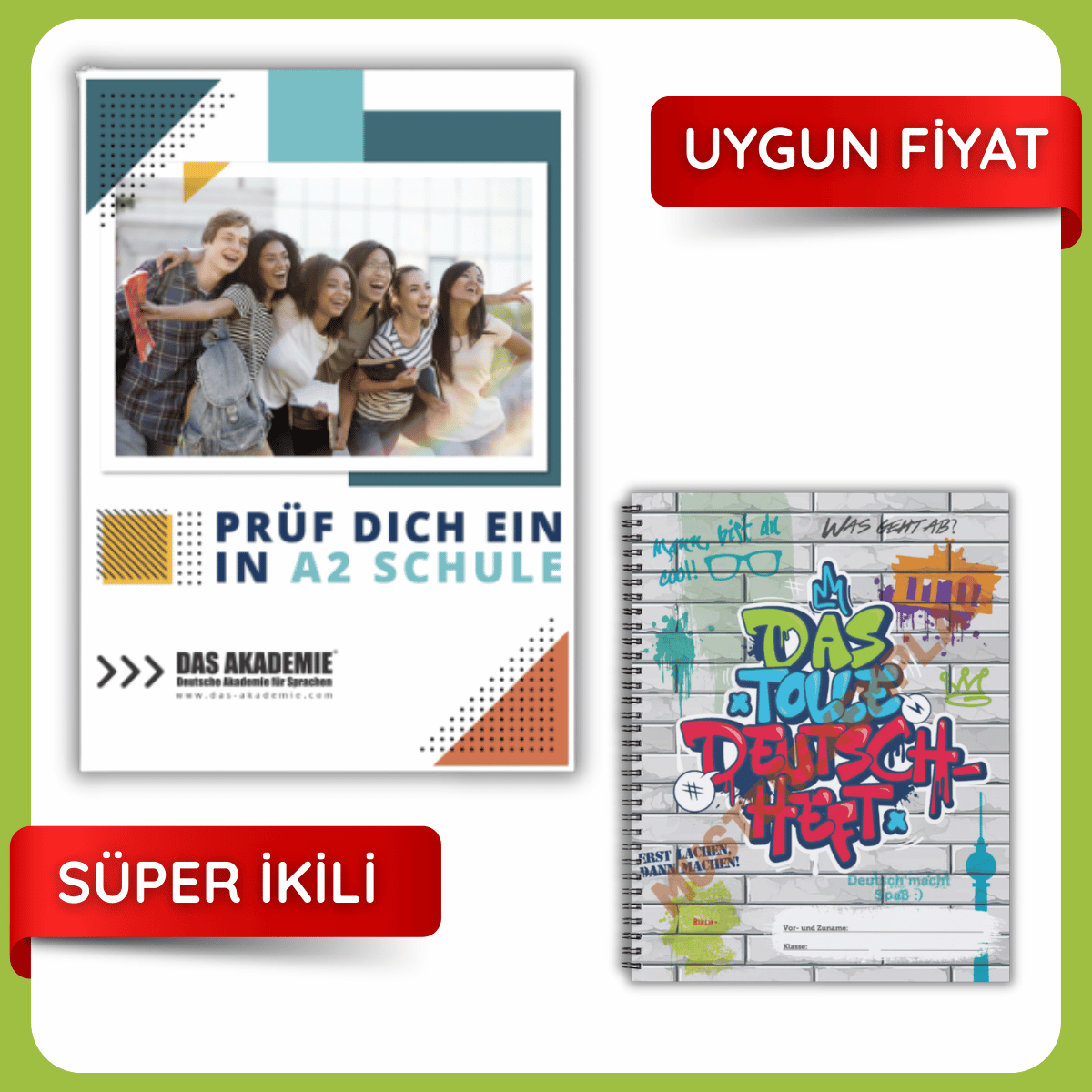 Prüf dich ein in A2 Schule - Almanca telc A2 Schule Sınav Hazırlık Kitabı + DAS Tolle Deutschheft Almanca Defteri